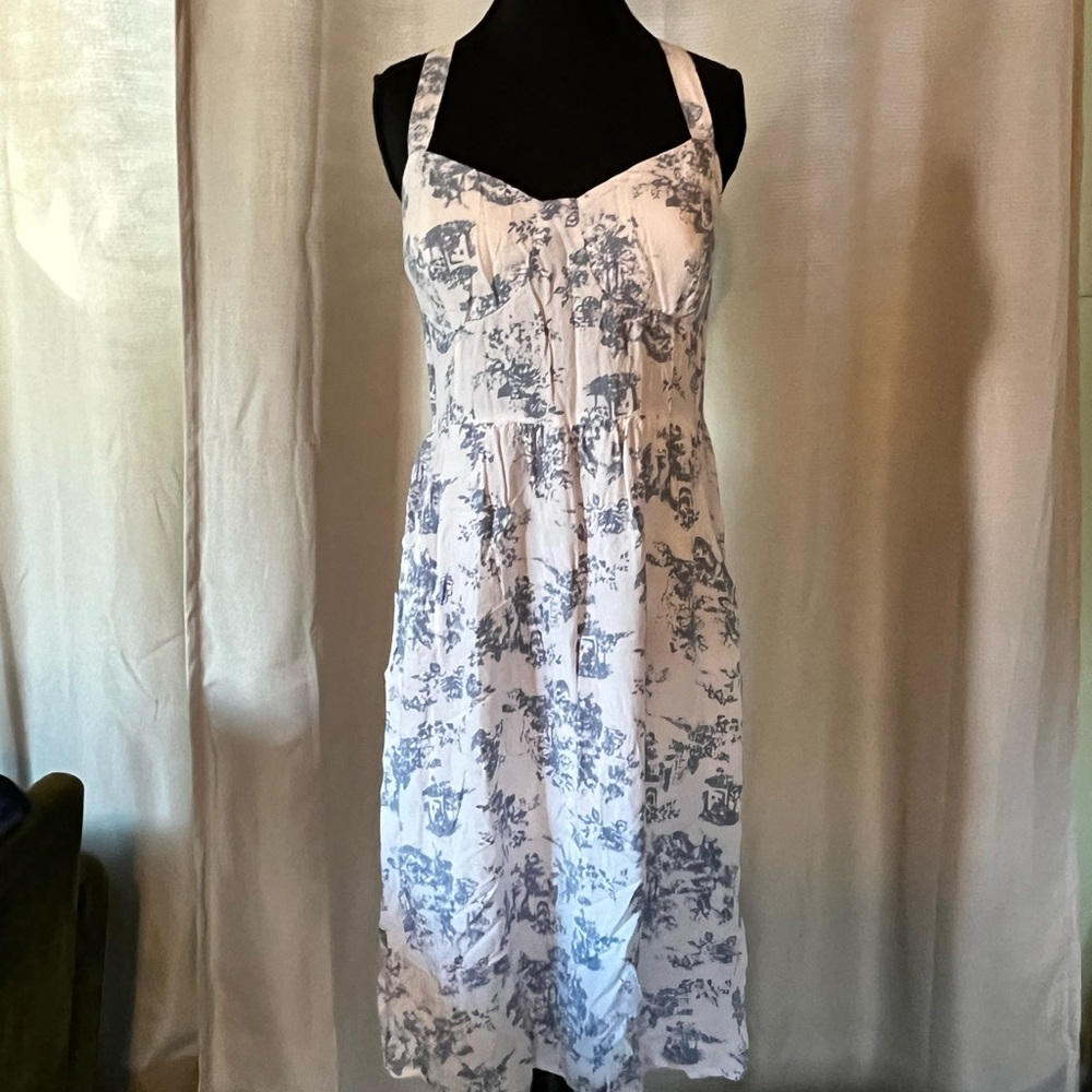 White and Blue Printed Dress